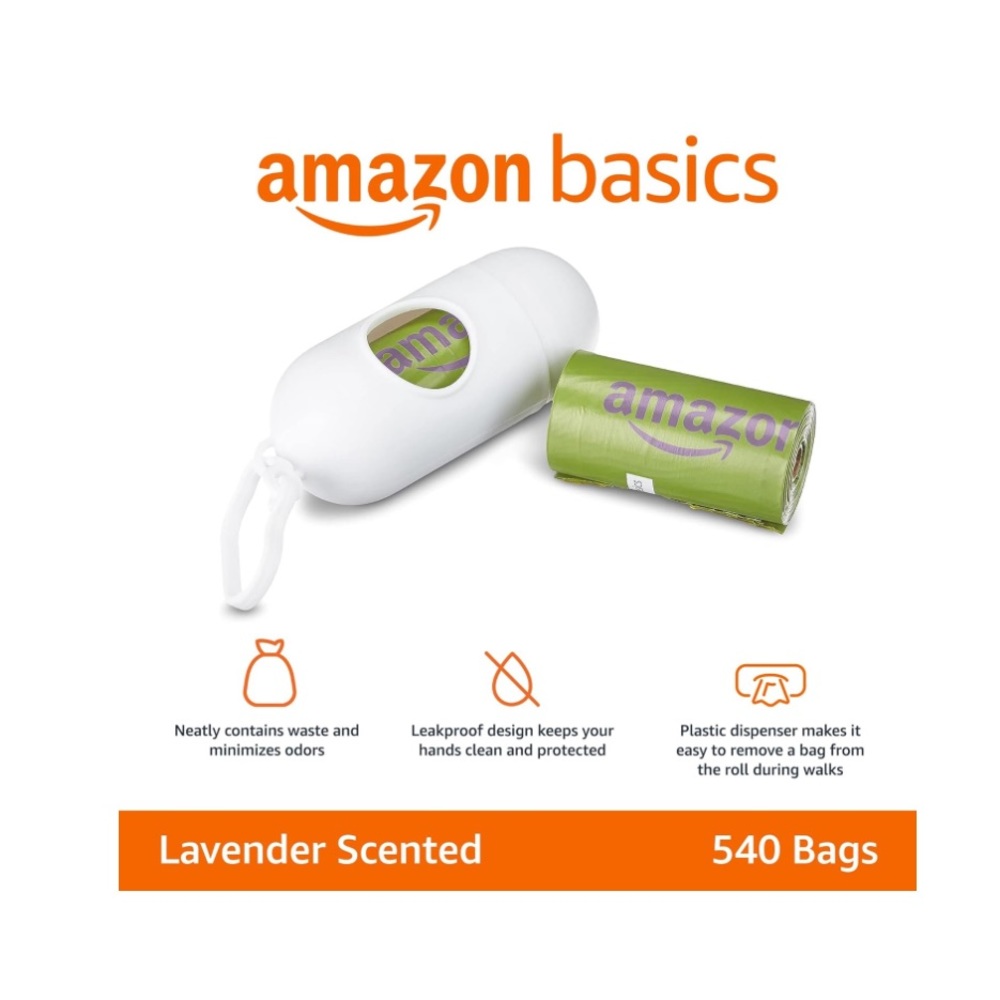 Scented Dog Poop Bags w/ Dispenser, Leash Clip, Lavender Scented